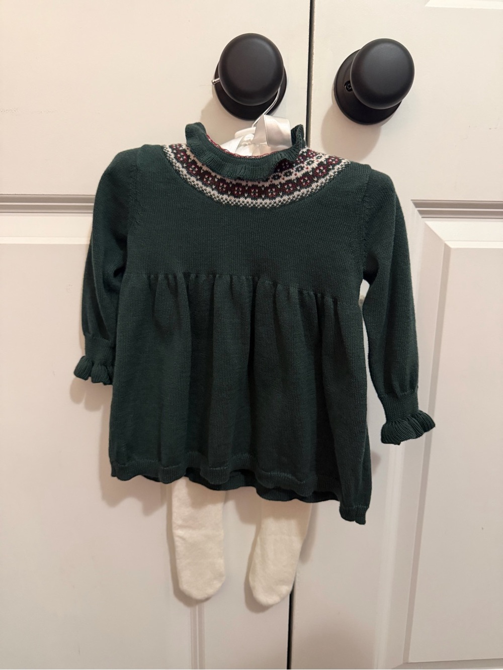 Edgehill Collection Dark Green Fair Isle Knit Sweater Top & Tights